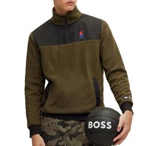 HUGO BOSS x NBA Fleece Pullover Jacket Men‎ Size Large Brown Embroidered NEW